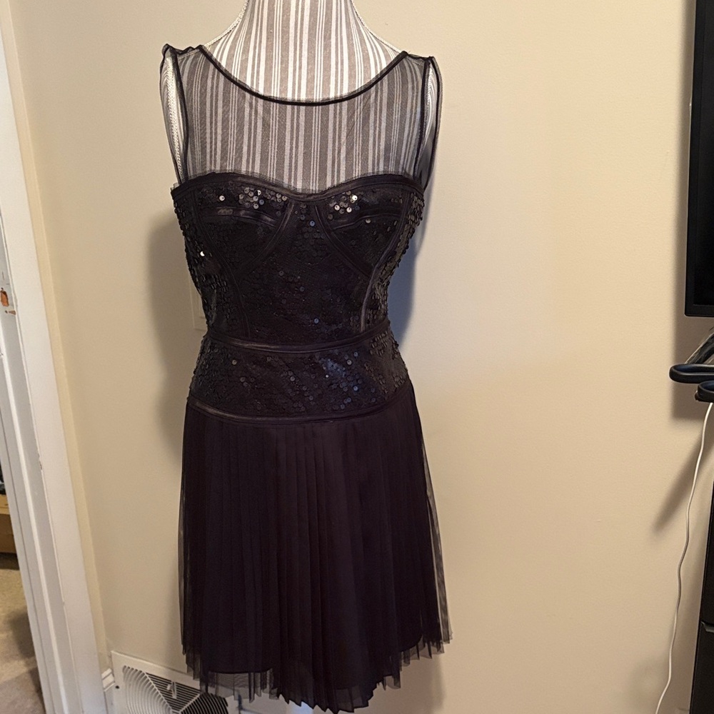 BCBGMaxAzria Black Sheer Lace Mini Dress